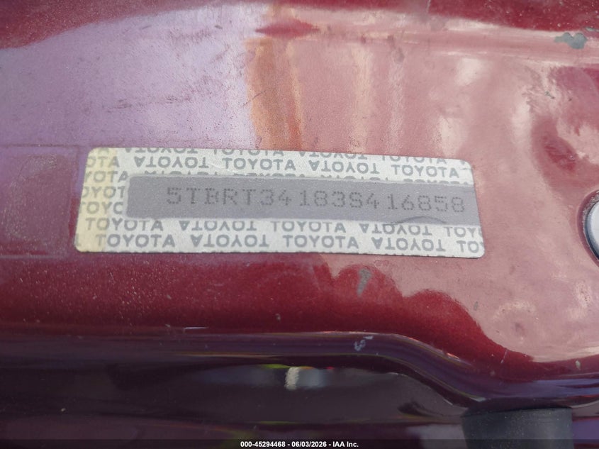 2003 Toyota Tundra VIN 5TBRT34183S416858 IAAI salvage auction — NORMAL WEAR, Clear - Dealer Only (California), sold $850 on 2026-07-08 (photo 9)