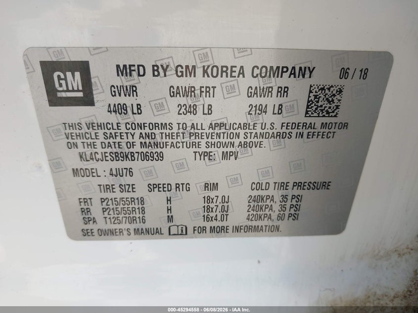 2019 Buick Encore VIN KL4CJESB9KB706939 IAAI salvage auction — FRONT END, Salvage (Montana), sold $1,850 on 2026-07-22 (photo 9)