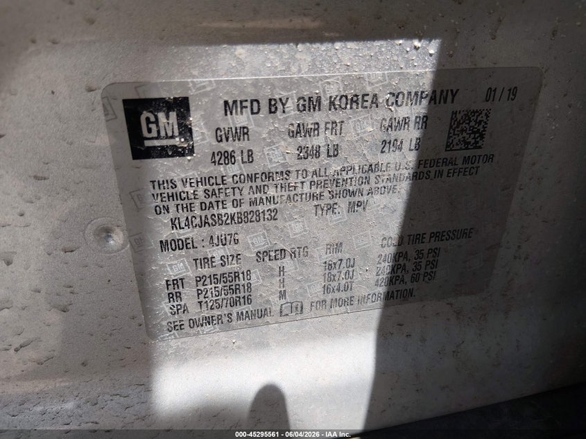 2019 Buick Encore VIN KL4CJASB2KB828132 IAAI salvage auction — RIGHT SIDE, Salvage Title, sold $2,300 on 2026-07-07 (photo 9)