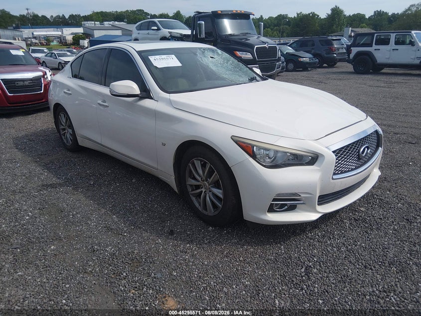 2014 Infiniti Q50 VIN JN1BV7AP6EM691455 IAAI salvage auction — LEFT FRONT, Wait Title, sold $1,900 on 2026-09-02 (photo 1)