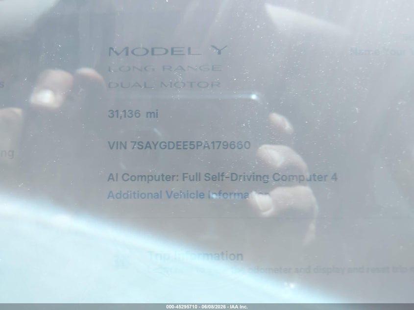 2023 Tesla Model y VIN 7SAYGDEE5PA179660 IAAI salvage auction — FRONT END, Salvage Title, sold $10,225 on 2026-07-16 (photo 7)