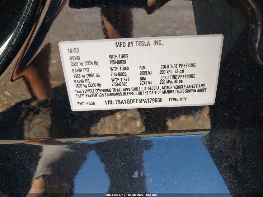 2023 Tesla Model y VIN 7SAYGDEE5PA179660 IAAI salvage auction — FRONT END, Salvage Title, sold $10,225 on 2026-07-16 (photo 9)