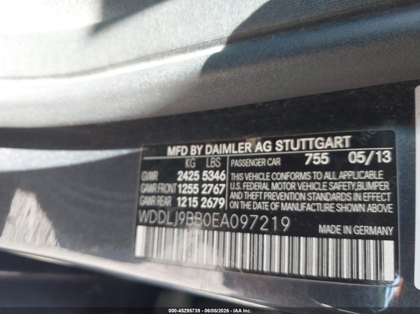 2014 Mercedes-benz Cls-klasse VIN WDDLJ9BB0EA097219 IAAI salvage auction — SIDE, Salvage Title, sold $1,950 on 2026-07-21 (photo 9)
