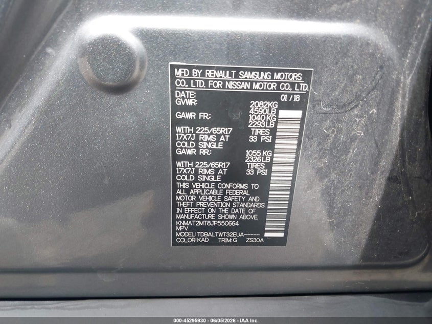 2018 Nissan Rogue VIN KNMAT2MT8JP550664 IAAI salvage auction — FRONT END, Salvage (Missouri), sold $1,800 on 2026-08-01 (photo 9)