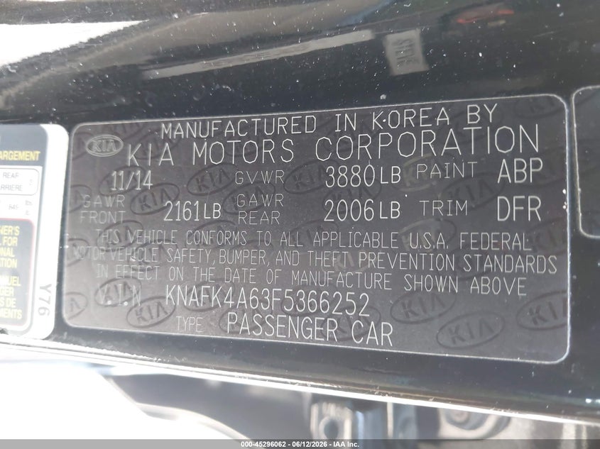 2015 Kia Forte VIN KNAFK4A63F5366252 IAAI salvage auction — RIGHT SIDE, Salvage Title, sold $925 on 2026-07-29 (photo 9)