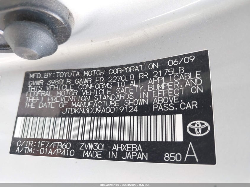 2010 Toyota Prius VIN JTDKN3DU9A0019124 IAAI salvage auction — FRONT END, Salvage (Indiana), sold $550 on 2026-07-22 (photo 9)
