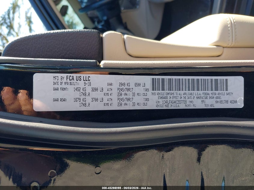 2019 Jeep Grand cherokee VIN 1C4RJFAG4KC557739 IAAI salvage auction — NORMAL WEAR, Sf97 (Washington), sold $25 on 2026-07-21 (photo 9)