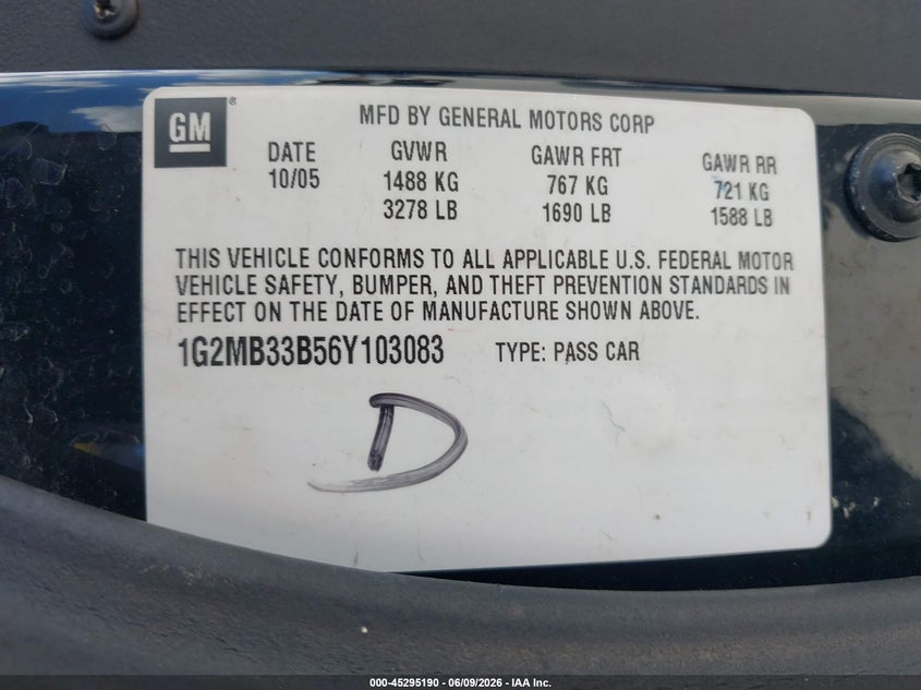 2006 Pontiac Solstice VIN 1G2MB33B56Y103083 IAAI salvage auction — FRONT END, Salvage (New Mexico), sold $1,000 on 2026-07-22 (photo 9)
