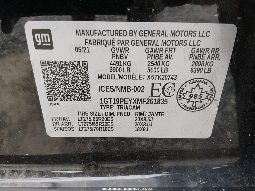 2021 Gmc SIERRA VIN 1GT19PEYXMF261835 IAAI salvage auction — SIDE, Salvage Title, sold $14,000 on 2026-07-09 (photo 8)