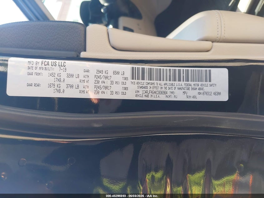 2019 Jeep Grand cherokee VIN 1C4RJFAG4KC836964 IAAI salvage auction — NORMAL WEAR, Sf97 (Washington), sold $13,725 on 2026-07-31 (photo 9)