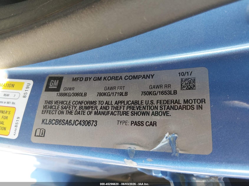 2018 Chevrolet Spark VIN KL8CB6SA6JC430673 IAAI salvage auction — SIDE, Salvage Title, sold $450 on 2026-07-30 (photo 9)