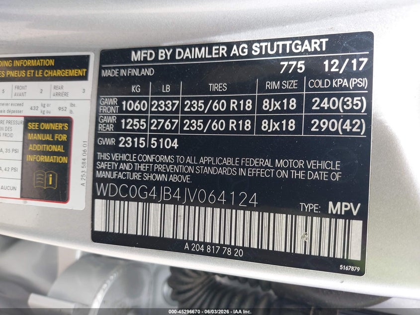 2018 Mercedes-benz Glc VIN WDC0G4JB4JV064124 IAAI salvage auction — SIDE, Salvage Title, sold $7,000 on 2026-08-19 (photo 9)
