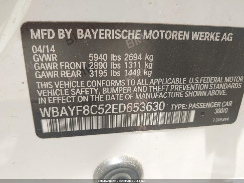 2014 BMW Alpina b7 xdrive VIN WBAYF8C52ED653630 IAAI salvage auction — FRONT END, Clear (Alabama), sold $425 on 2026-07-21 (photo 9)