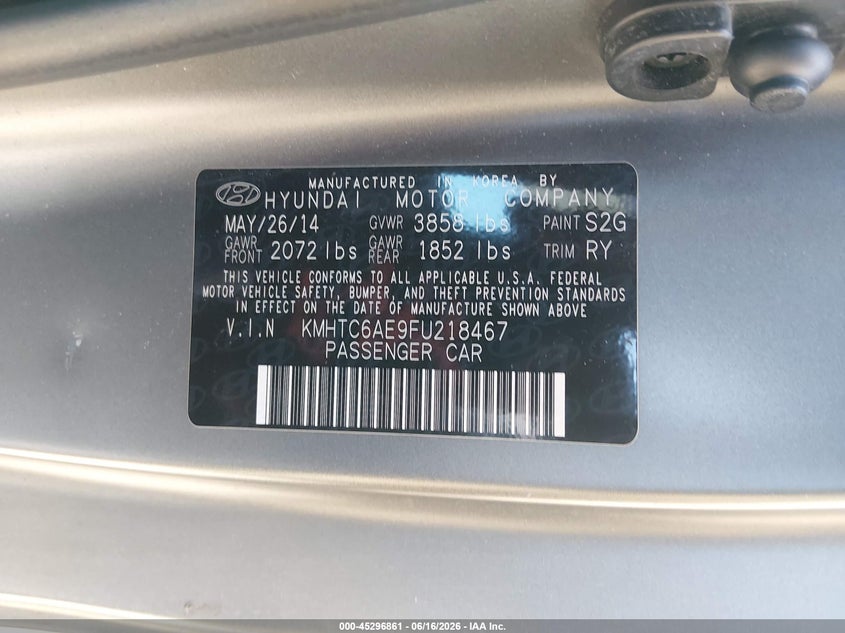 2015 Hyundai Veloster VIN KMHTC6AE9FU218467 IAAI salvage auction — NORMAL WEAR, Original (Kentucky), sold $325 on 2026-07-06 (photo 9)