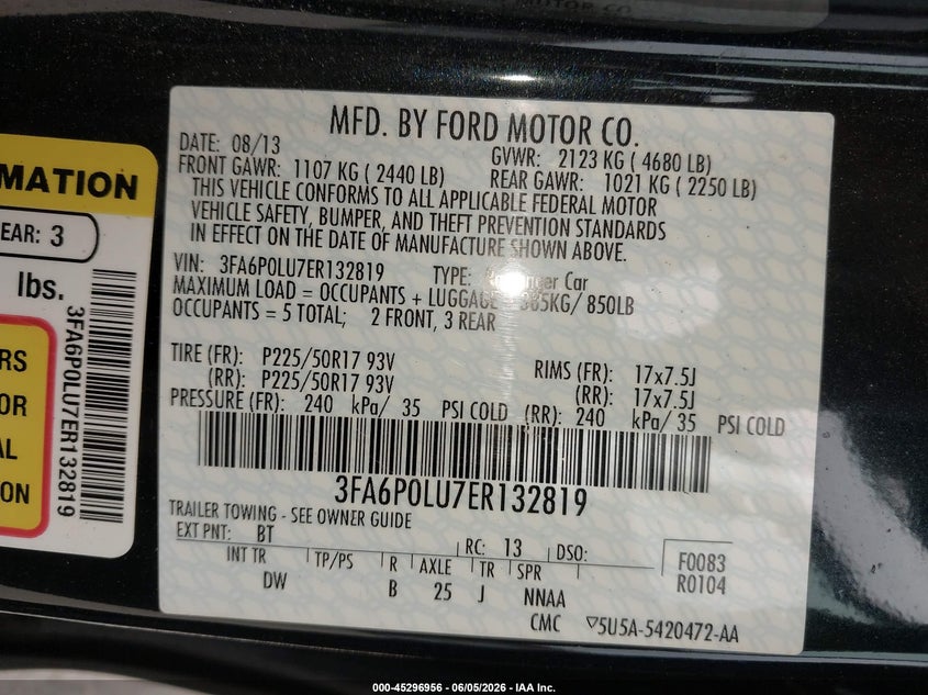 2014 Ford Fusion VIN 3FA6P0LU7ER132819 IAAI salvage auction — NORMAL WEAR, Original (Maine), sold $900 on 2026-07-06 (photo 9)