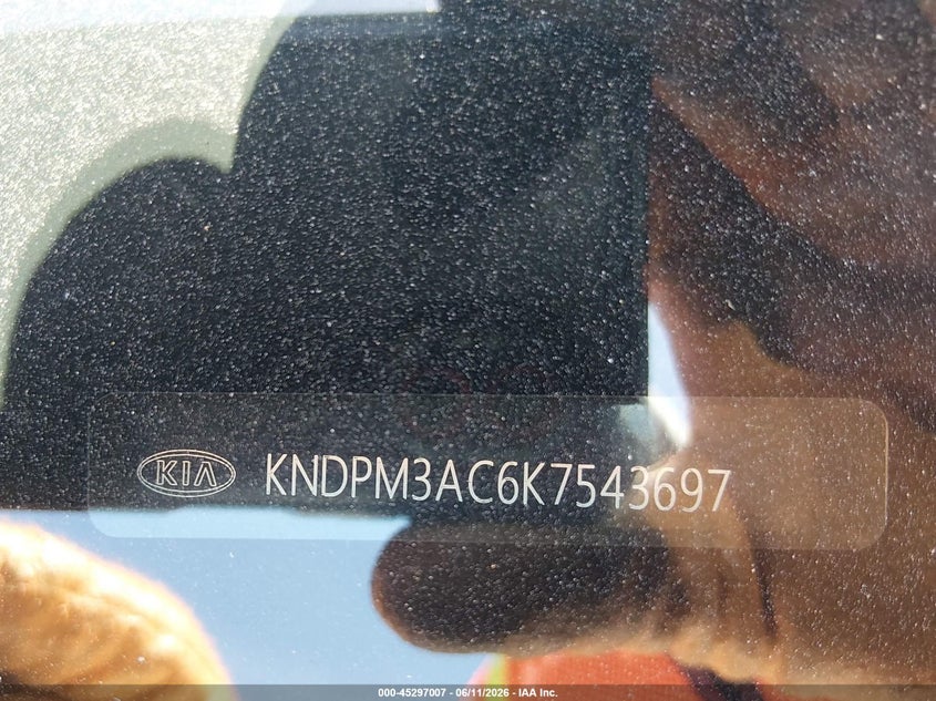 2019 Kia Sportage VIN KNDPM3AC6K7543697 IAAI salvage auction — REAR END, Salvage (Tennessee), sold $550 on 2026-07-30 (photo 9)
