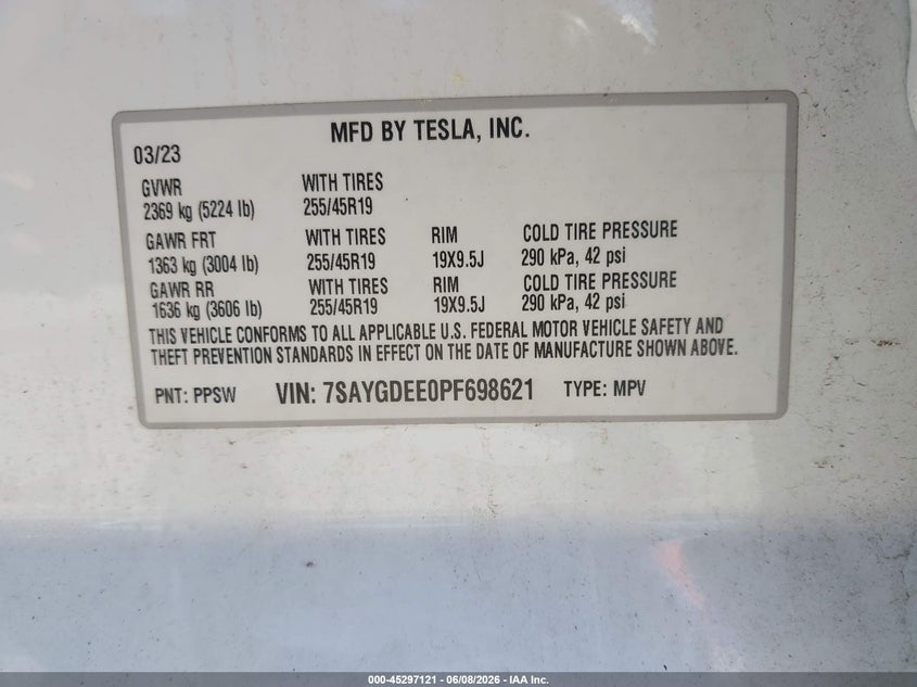 2023 Tesla Model y VIN 7SAYGDEE0PF698621 IAAI salvage auction — UNDERCARRIAGE, Salvage (New Hampshire), sold $25 on 2026-07-30 (photo 9)