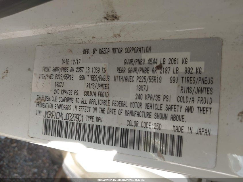 2018 Mazda Cx-5 VIN JM3KFADM1J0327901 IAAI salvage auction — RIGHT FRONT, Salvage Title, sold $4,800 on 2026-07-15 (photo 9)