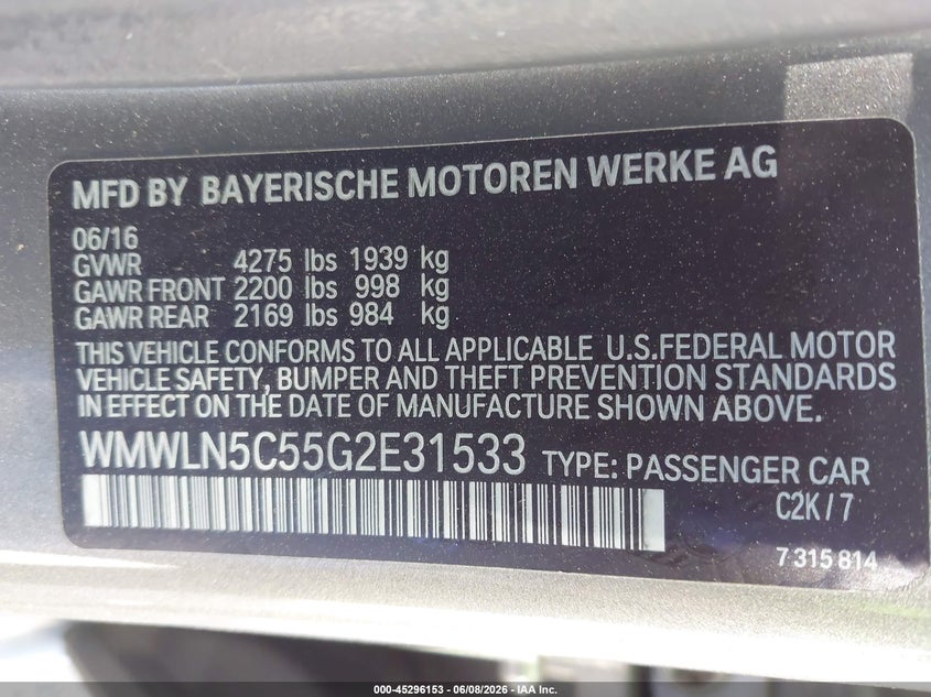 2016 Mini Clubman VIN WMWLN5C55G2E31533 IAAI salvage auction — LEFT FRONT, Salvage Title, sold $450 on 2026-07-17 (photo 9)