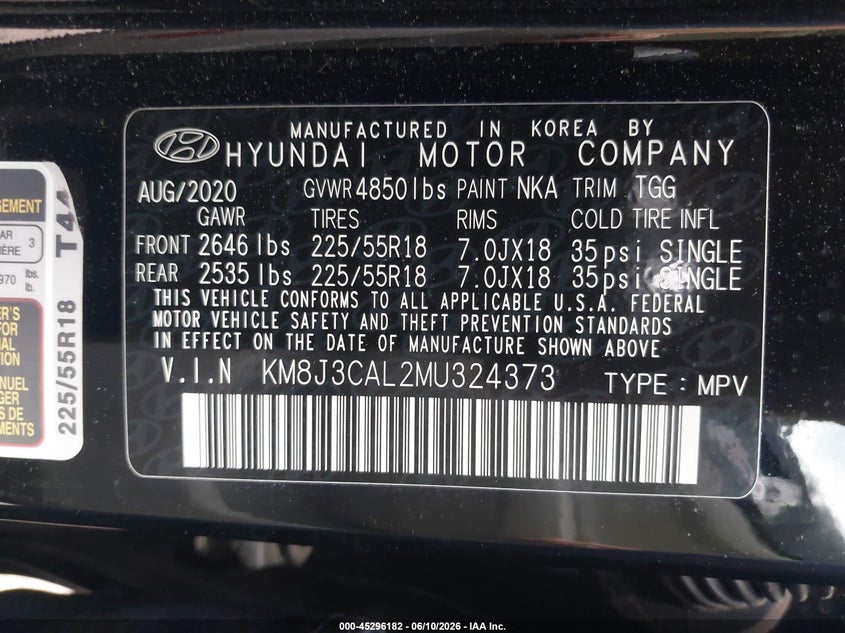 2021 Hyundai Tucson VIN KM8J3CAL2MU324373 IAAI salvage auction — FRONT END, Salvage Title, sold $4,350 on 2026-07-22 (photo 9)