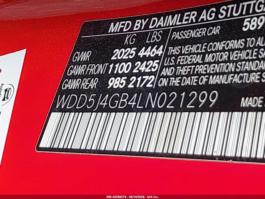 2020 Mercedes-benz Cla-klasse VIN WDD5J4GB4LN021299 IAAI salvage auction — FRONT END, Salvage Title, sold $9,075 on 2026-07-14 (photo 9)