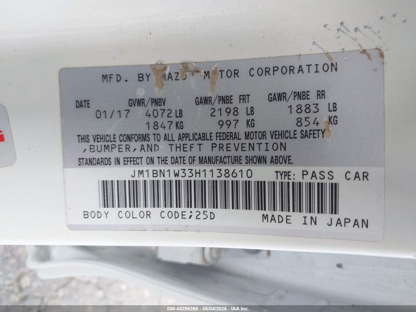 2017 Mazda 3 VIN JM1BN1W33H1138610 IAAI salvage auction — LEFT FRONT, Salvage (Oregon), sold $3,100 on 2026-07-16 (photo 9)