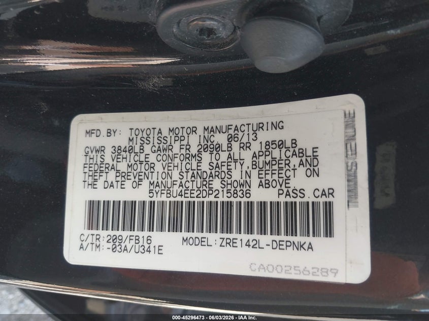2013 Toyota Corolla VIN 5YFBU4EE2DP215836 IAAI salvage auction — FRONT END, Salvage Title, sold $350 on 2026-07-15 (photo 9)