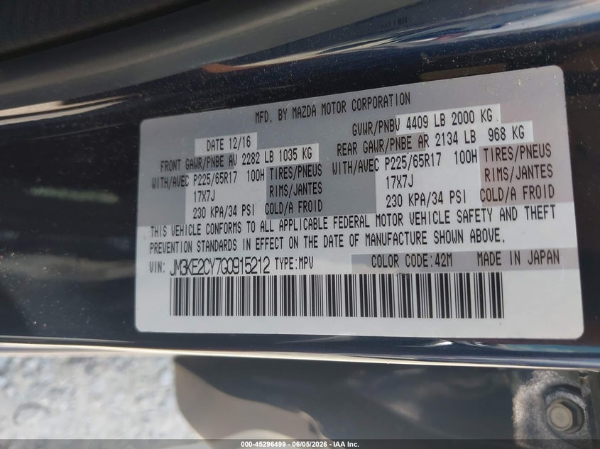 2016 Mazda Cx-5 VIN JM3KE2CY7G0915212 IAAI salvage auction — FRONT END, Salvage (Idaho), sold $2,850 on 2026-07-07 (photo 9)