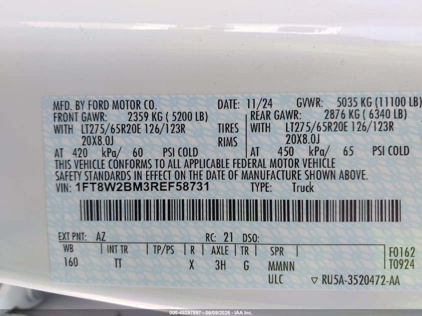 2024 Ford F250 VIN 1FT8W2BM3REF58731 IAAI salvage auction — LEFT SIDE, Salvage Title, sold $18,600 on 2026-07-29 (photo 9)