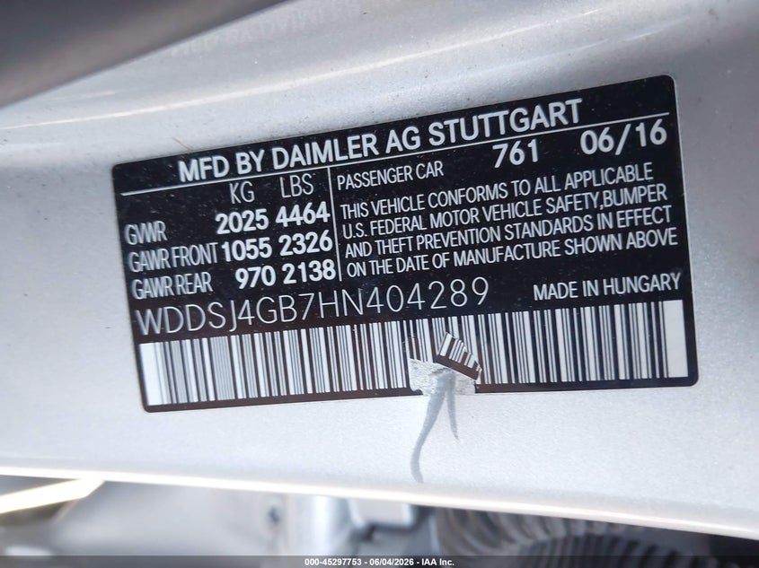 2017 Mercedes-benz Cla-klasse VIN WDDSJ4GB7HN404289 IAAI salvage auction — RIGHT FRONT, Salvage Title, sold $2,700 on 2026-07-07 (photo 9)