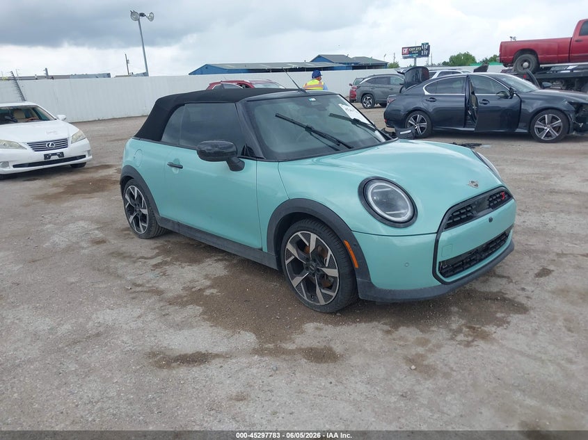 2026 Mini Convertible VIN WMW23GX09T2X74848 IAAI salvage auction — WATER/FLOOD, Salvage (Texas), sold $13,150 on 2026-08-12 (photo 1)