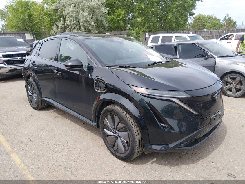 2025 Nissan Ariya VIN JN8DF0BF9SM768948 IAAI salvage auction — FRONT & REAR, Salvage Title, sold $9,250 on 2026-07-28 (photo 1)