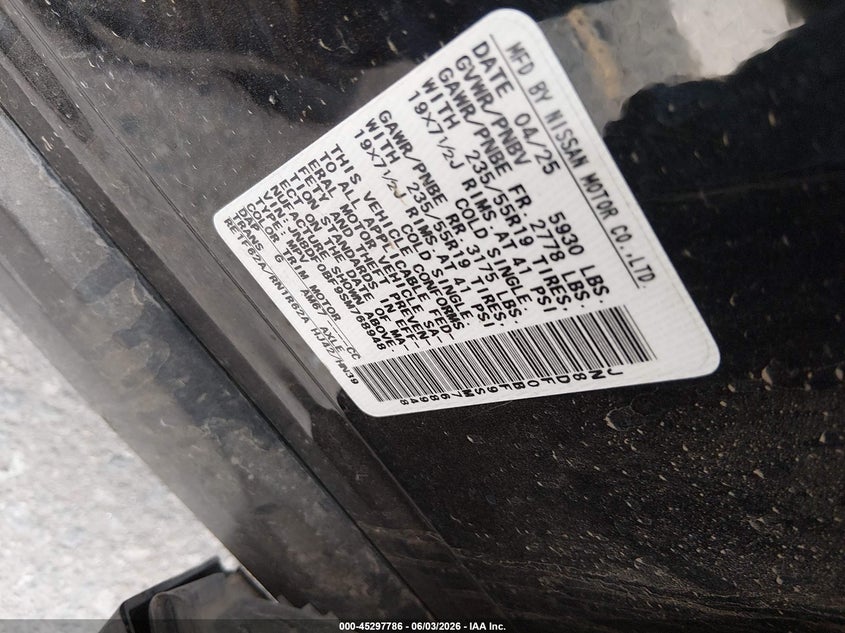 2025 Nissan Ariya VIN JN8DF0BF9SM768948 IAAI salvage auction — FRONT & REAR, Salvage Title, sold $9,250 on 2026-07-28 (photo 9)