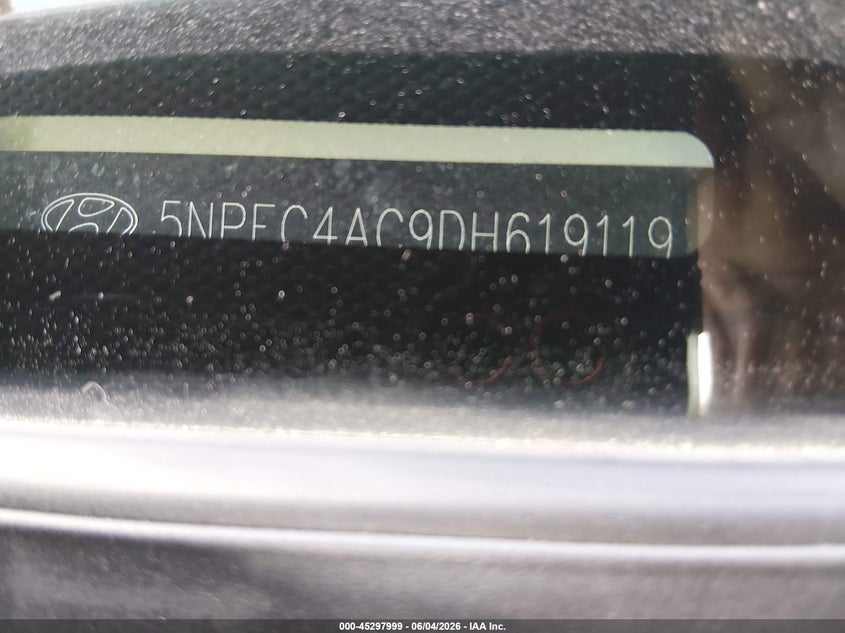 2013 Hyundai Sonata VIN 5NPEC4AC9DH619119 IAAI salvage auction — LEFT SIDE, Salvage Title, sold $925 on 2026-07-29 (photo 9)