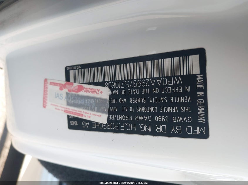 2007 Porsche 911 VIN WP0AA29997S710608 IAAI salvage auction — FRONT END, Salvage Certificate (California), sold $13,100 on 2026-07-31 (photo 9)