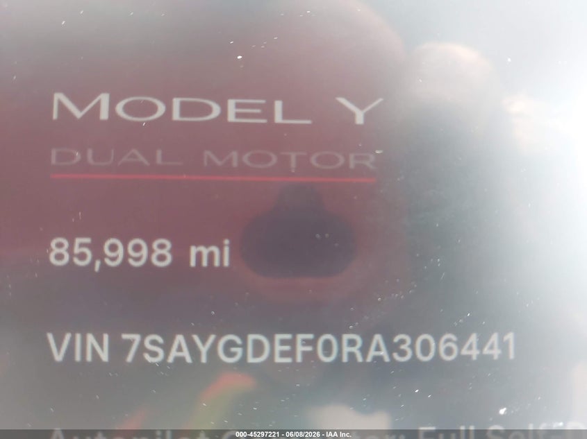 2024 Tesla Model y VIN 7SAYGDEF0RA306441 IAAI salvage auction — REAR END, Salvage Title, sold $12,875 on 2026-07-09 (photo 7)