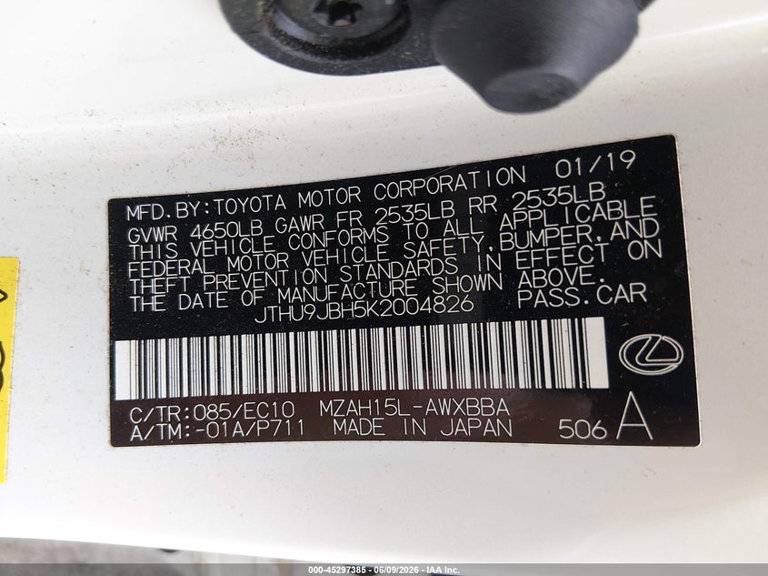 2019 Lexus Ux VIN JTHU9JBH5K2004826 IAAI salvage auction — ROOF, Salvage (Georgia), sold $8,100 on 2026-07-22 (photo 9)