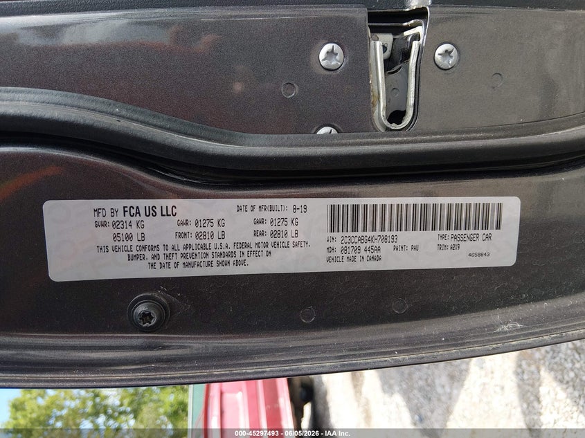 2019 Chrysler 300 VIN 2C3CCABG4KH708193 IAAI salvage auction — FRONT END, Salvage (Kentucky), sold $1,950 on 2026-07-26 (photo 9)