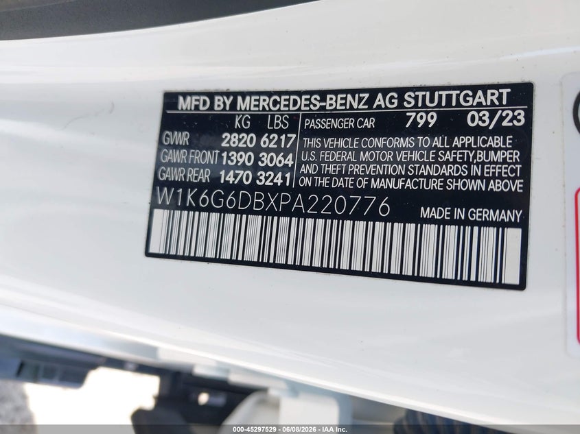2023 Mercedes-benz S-klasse VIN W1K6G6DBXPA220776 IAAI salvage auction — FRONT END, Rebuildable (Florida), sold $20,400 on 2026-07-30 (photo 9)