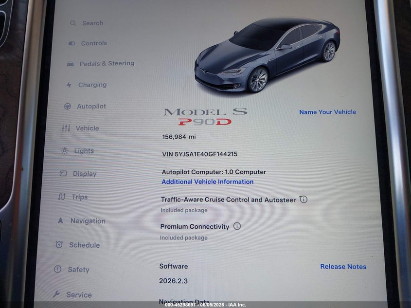2016 Tesla Model s VIN 5YJSA1E40GF144215 IAAI salvage auction — FRONT END, Salvage Title, sold $5,700 on 2026-07-16 (photo 7)