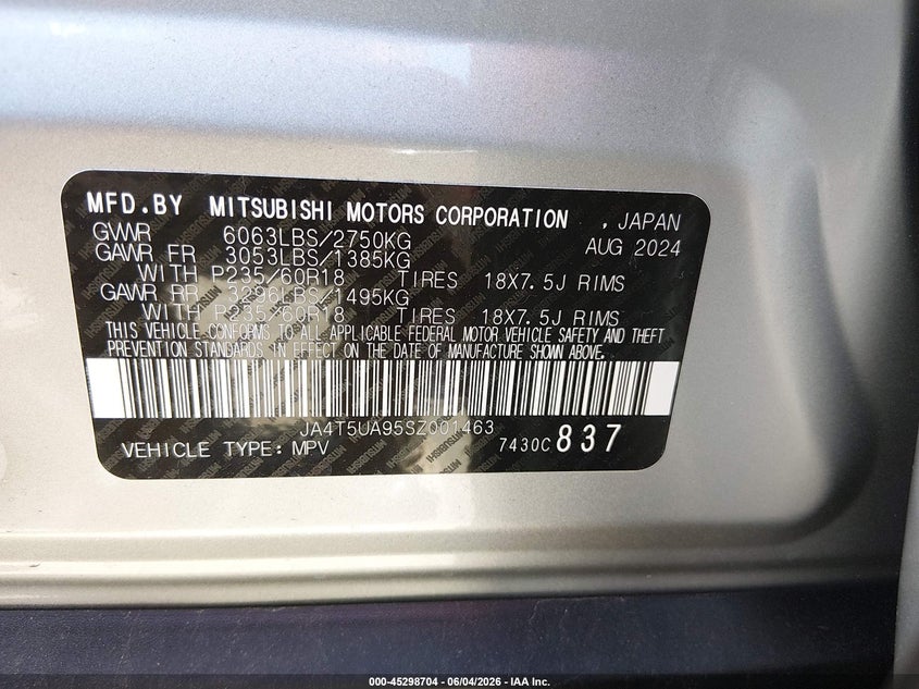 2025 Mitsubishi Outlander VIN JA4T5UA95SZ001463 IAAI salvage auction — REAR END, Salvage Title, sold $15,000 on 2026-08-21 (photo 9)