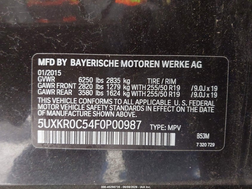 2015 BMW X5 VIN 5UXKR0C54F0P00987 IAAI salvage auction — REAR END, Salvage Title, sold $5,200 on 2026-07-08 (photo 9)