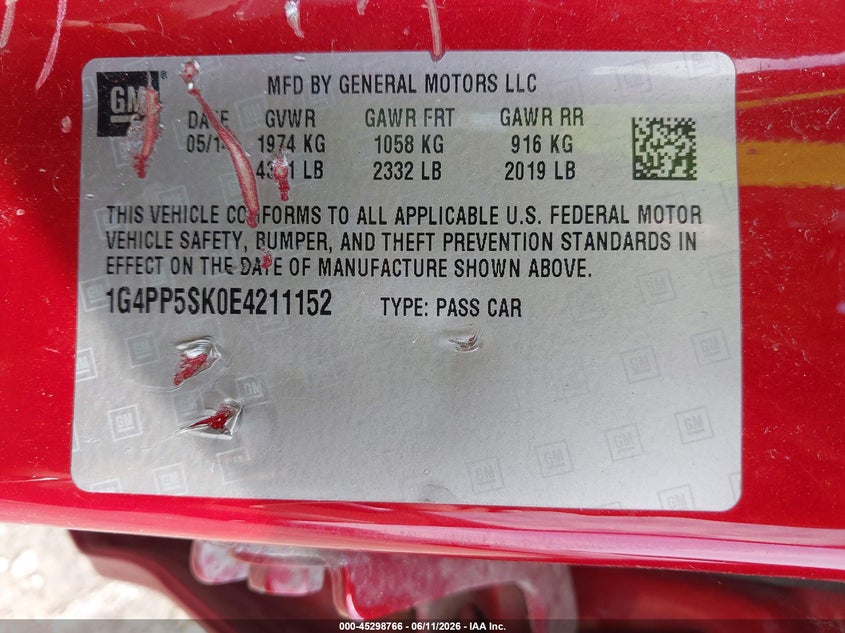 2014 Buick Verano VIN 1G4PP5SK0E4211152 IAAI salvage auction — NORMAL WEAR, Clear (New York), sold $475 on 2026-07-09 (photo 9)