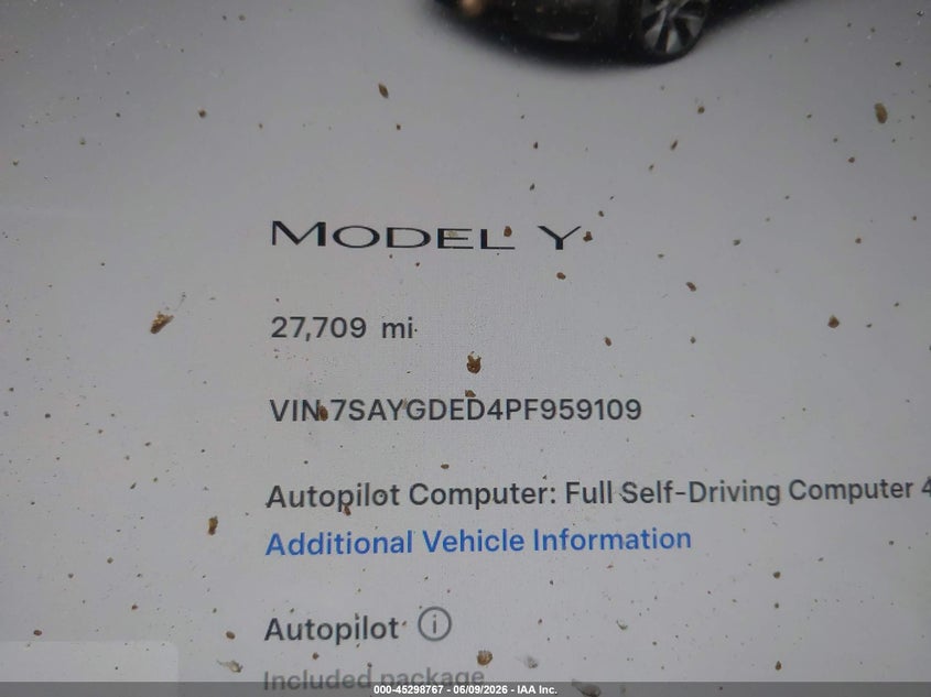 2023 Tesla Model y VIN 7SAYGDED4PF959109 IAAI salvage auction — LEFT FRONT, Salvage Title, sold $4,500 on 2026-07-29 (photo 7)