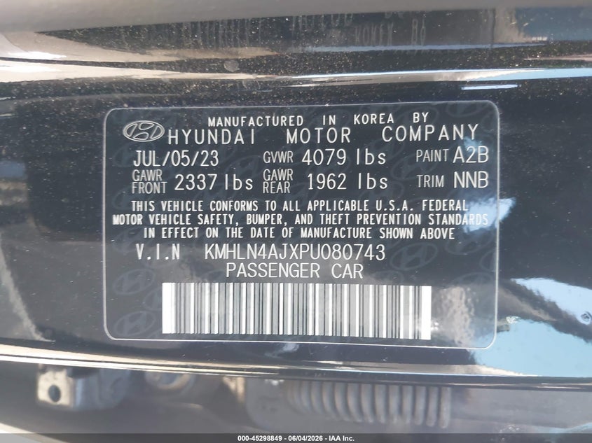 2023 Hyundai Elantra VIN KMHLN4AJXPU080743 IAAI salvage auction — REAR END, Salvage Title, sold $7,500 on 2026-07-08 (photo 9)