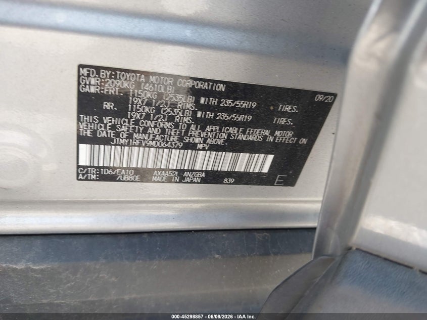 2021 Toyota Rav 4 VIN JTMY1RFV9MD064379 IAAI salvage auction — REAR END, Original (Texas), sold $13,100 on 2026-07-16 (photo 9)