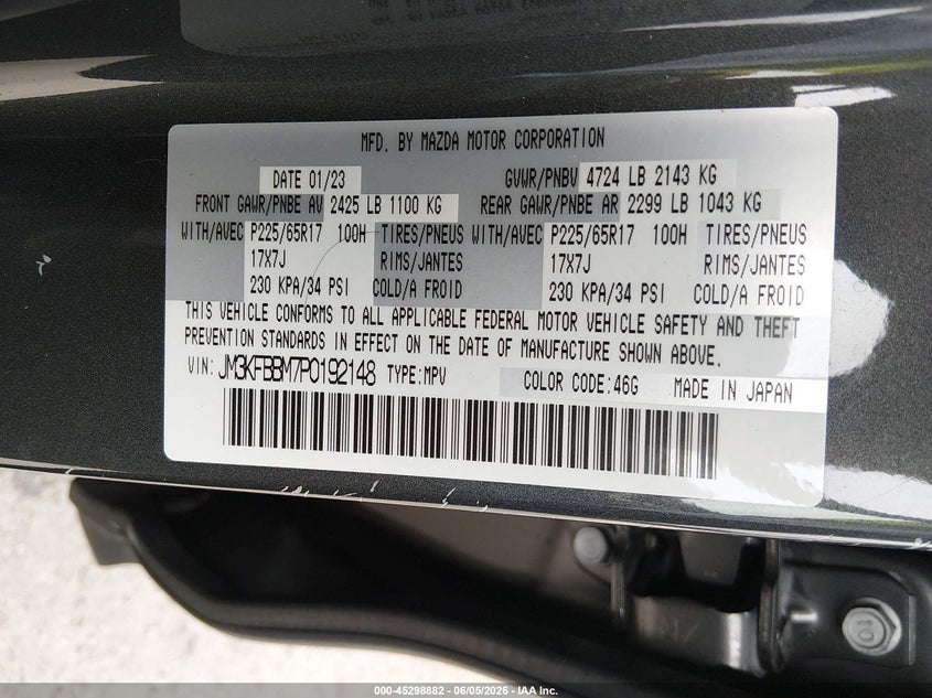 2023 Mazda Cx-5 VIN JM3KFBBM7P0192148 IAAI salvage auction — FRONT END, Original (Texas), sold $10,250 on 2026-08-27 (photo 9)