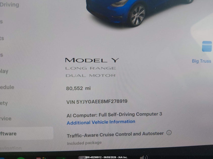 2021 Tesla Model y VIN 5YJYGAEE8MF278919 IAAI salvage auction — FRONT END, Salvage (Ohio), sold $9,925 on 2026-07-28 (photo 7)