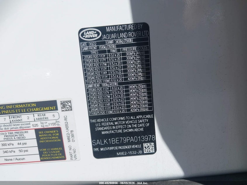 2023 Land rover RANGE ROVER VIN SALK1BE79PA013978 IAAI salvage auction — UNDERCARRIAGE, Salvage (Utah), sold $40,000 on 2026-07-30 (photo 9)