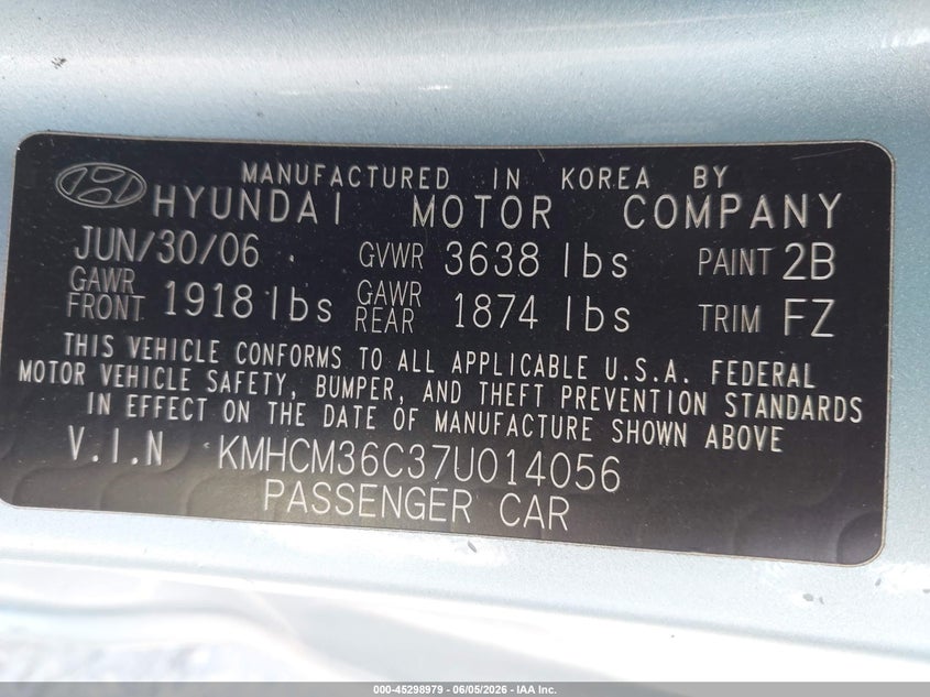 2007 Hyundai Accent VIN KMHCM36C37U014056 IAAI salvage auction — FRONT END, Salvage (New Jersey), sold $500 on 2026-07-14 (photo 9)